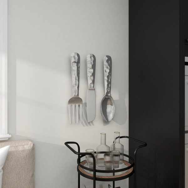 Silver Aluminum Knife, Spoon and 2024 Fork Cutlery Wall Decor (Pack of 3)